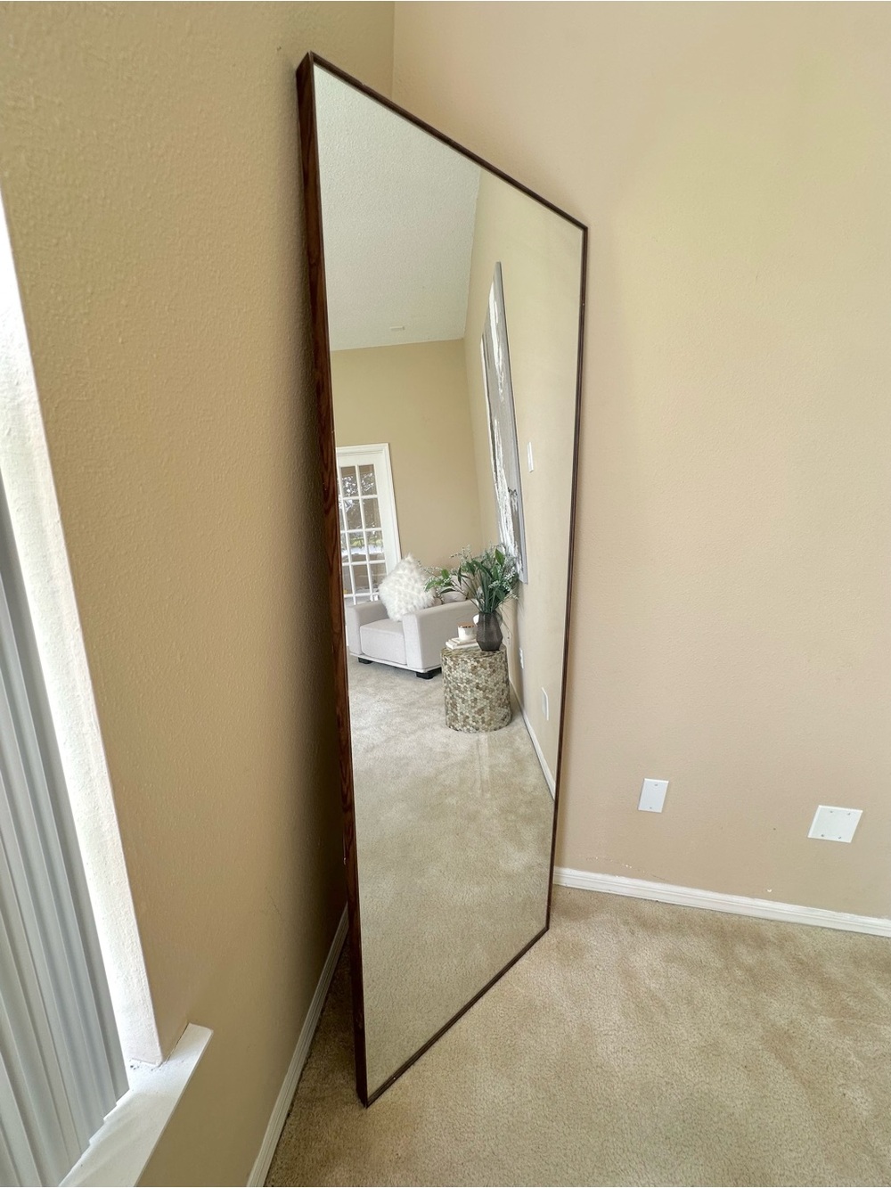 Full-Length Wall Mirror with Dark Brown Frame - Home Wall Decor